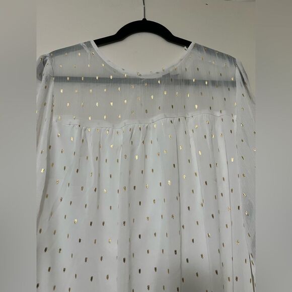 Sara Michelle White Sheer Gold Metallic Dot Blouse 2X - Picture 2 of 6